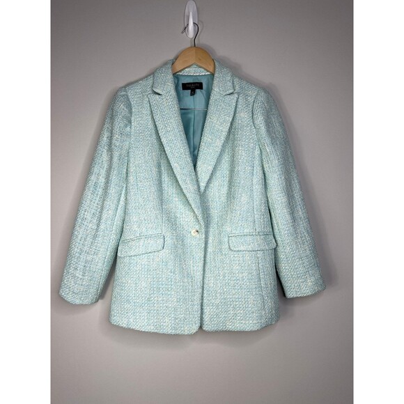 Talbots Blazer Jacket Women's 10P Aqua Blue Tweed Lined One Button Office Career - Picture 2 of 12